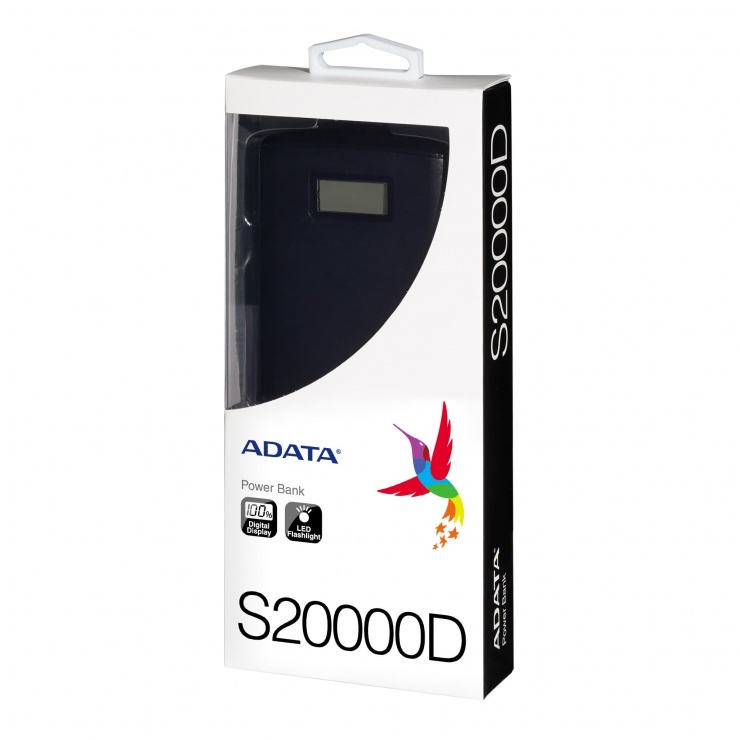 Imagine Power bank 20000mA cu 2 x USB si Display, ADATA S20000D LiPo